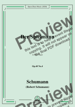 page one of Schumann-Der Spielmann Op.40 No.4,in B flat Major,for Voice and Piano