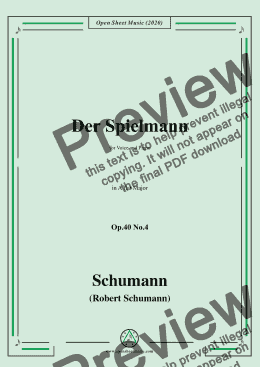 page one of Schumann-Der Spielmann Op.40 No.4,in A flat Major,for Voice and Piano