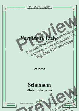 page one of Schumann-Verratene Liebe Op.40 No.5,in A Major,for Voice and Piano 