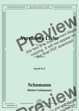 page one of Schumann-Verratene Liebe Op.40 No.5,in B flat Major,for Voice and Piano 