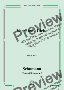 page one of Schumann-Verratene Liebe Op.40 No.5,in E flat Major,for Voice and Piano 