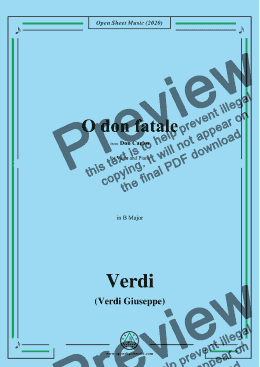 page one of Verdi-O don fatale,in B Major,for Voice and Piano 