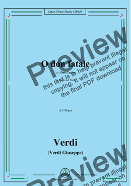 page one of Verdi-O don fatale,in F Major,for Voice and Piano 