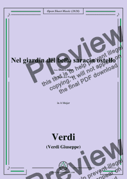 page one of Verdi-Nel giardin del bello saracin ostello,in A Major,for Voice and Piano 