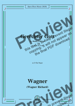 page one of Wagner-Gerechter Gott,in D flat Major,for Voice and Piano 