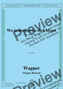 page one of Wagner-Wo in Bergen du dich birgst (Fricka's Scene),in c minor,for Voice and Piano 