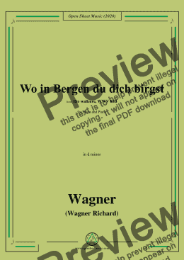 page one of Wagner-Wo in Bergen du dich birgst,in d minor,for Voice&Piano 