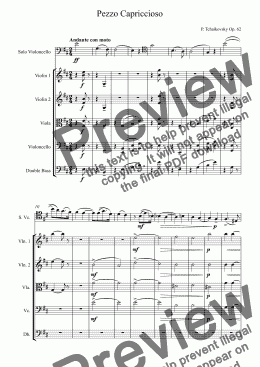 page one of Tchaikovsky Pezzo Capriccioso Op. 62 for Cello and String Orchestra