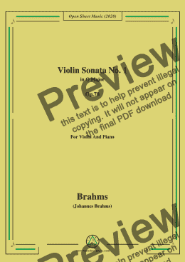 page one of Brahms-Violin Sonata No.1 in G Major,Op.78,for Violin and Piano