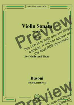 page one of Busoni-Violin Sonata in e minor,Op.29,for Violin and Piano