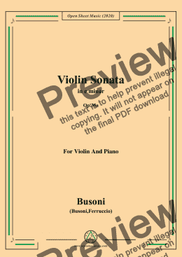 page one of Busoni-Violin Sonata in e minor,Op.36a,for Violin and Piano