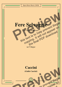 page one of Caccini-Fere Selvaggie,in F Major,for Voice and Piano