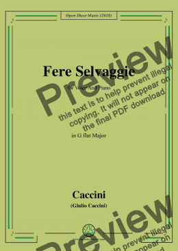 page one of Caccini-Fere Selvaggie,in G flat Major,for Voice and Piano