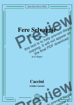 page one of Caccini-Fere Selvaggie,in G Major,for Voice and Piano