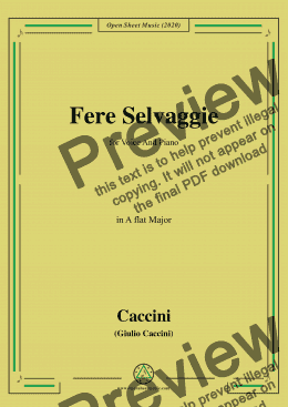 page one of Caccini-Fere Selvaggie,in A flat Major,for Voice and Piano