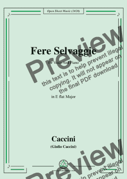 page one of Caccini-Fere Selvaggie,in E flat Major,for Voice and Piano