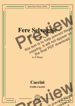 page one of Caccini-Fere Selvaggie,in D Major,for Voice and Piano