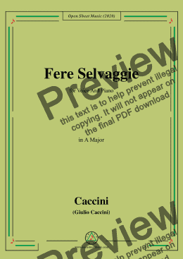 page one of Caccini-Fere Selvaggie,in A Major,for Voice and Piano