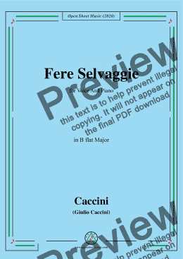 page one of Caccini-Fere Selvaggie,in B flat Major,for Voice and Piano