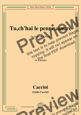 page one of Caccini-Tu,ch'hai le penne,amore,in a minor,for Voice and Piano