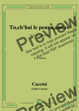 page one of Caccini-Tu,ch'hai le penne,amore,in b minor,for Voice and Piano