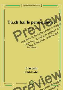 page one of Caccini-Tu,ch'hai le penne,amore,in e minor,for Voice and Piano