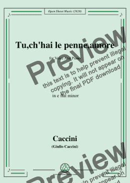 page one of Caccini-Tu,ch'hai le penne,amore,in e flat minor,for Voice and Piano