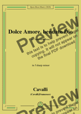 page one of Cavalli-Dolce amore bendato dio,in f sharp minor,for Voice and Piano