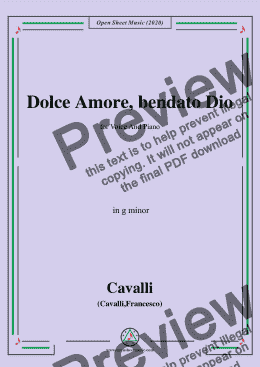 page one of Cavalli-Dolce amore bendato dio,in g minor,for Voice and Piano