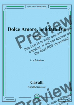 page one of Cavalli-Dolce amore bendato dio,in a flat minor,for Voice and Piano