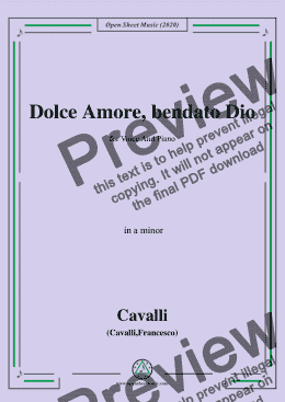 page one of Cavalli-Dolce amore bendato dio,in a minor,for Voice and Piano