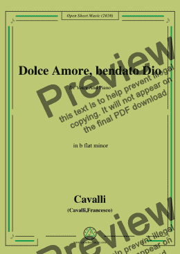 page one of Cavalli-Dolce amore bendato dio,in b flat minor,for Voice and Piano