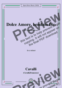 page one of Cavalli-Dolce amore bendato dio,in e minor,for Voice and Piano