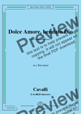 page one of Cavalli-Dolce amore bendato dio,in e flat minor,for Voice and Piano