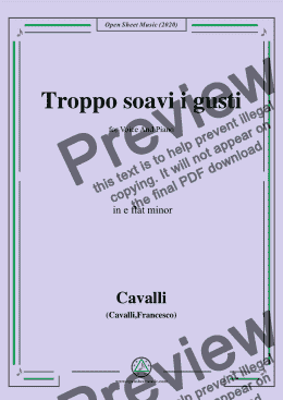 page one of Cavalli-Troppo soavi i gusti,in e flat minor,for Voice and Piano