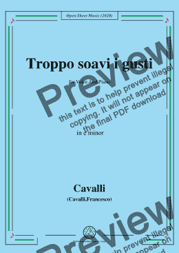 page one of Cavalli-Troppo soavi i gusti,in e minor,for Voice and Piano