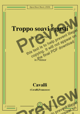 page one of Cavalli-Troppo soavi i gusti,in f minor,for Voice and Piano