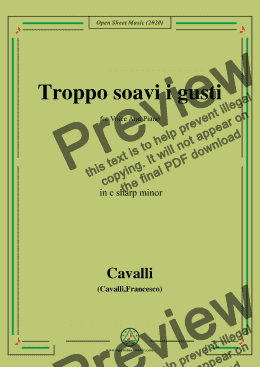 page one of Cavalli-Troppo soavi i gusti,in c sharp minor,for Voice and Piano