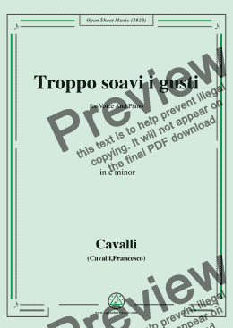 page one of Cavalli-Troppo soavi i gusti,in c minor,for Voice and Piano