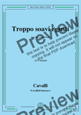 page one of Cavalli-Troppo soavi i gusti,in b minor,for Voice and Piano