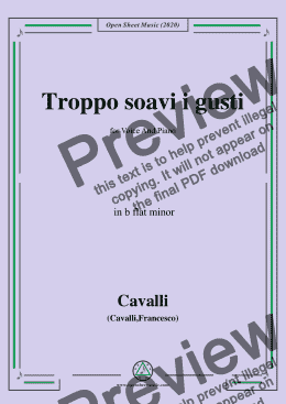 page one of Cavalli-Troppo soavi i gusti,in b flat minor,for Voice and Piano