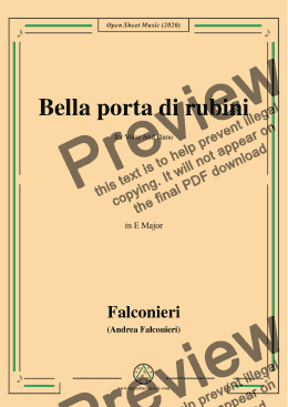 page one of Falconieri-Bella porta di rubini,in E Major,for Voice and Piano