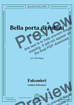 page one of Falconieri-Bella porta di rubini,in G flat Major,for Voice and Piano