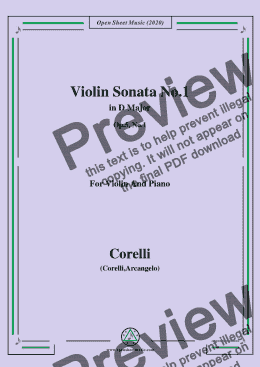 page one of Corelli-Violin Sonata No.1 in D Major,Op.5,No.1,for Violin and Piano