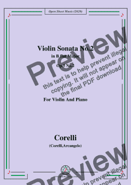 page one of Corelli-Violin Sonata No.2 in B flat Major,Op.5,No.2,for Violin and Piano