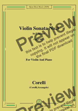 page one of Corelli-Violin Sonata No.3 in C Major,Op.5,No.3,for Violin and Piano