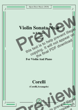 page one of Corelli-Violin Sonata No.4 in F Major,Op.5,No.4,for Violin and Piano