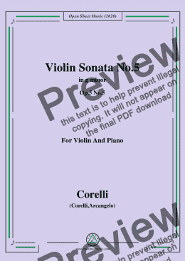 page one of Corelli-Violin Sonata No.5 in G Minor,Op.5,No.5,for Violin and Piano