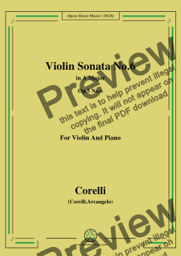 page one of Corelli-Violin Sonata No.6 in A Major,Op.5,No.6,for Violin and Piano