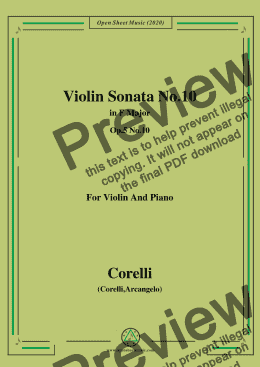 page one of Corelli-Violin Sonata No.10 in F Major,Op.5,No.10,for Violin and Piano